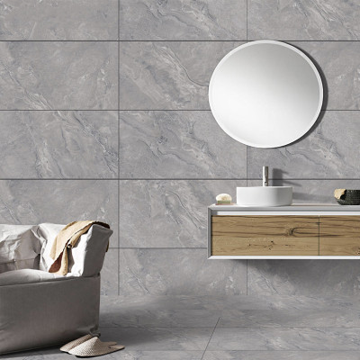 Ornate Grey Polished Porcelain Wall And Floor Tiles 30x60 Job Lot